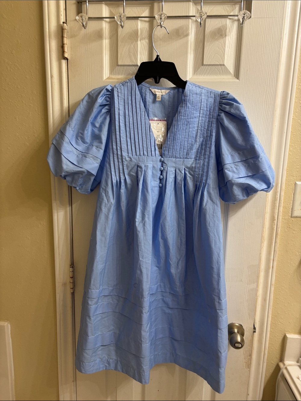 Crown & Ivy Sky Blue Pleated V-neck 100% cotton dress. NWT